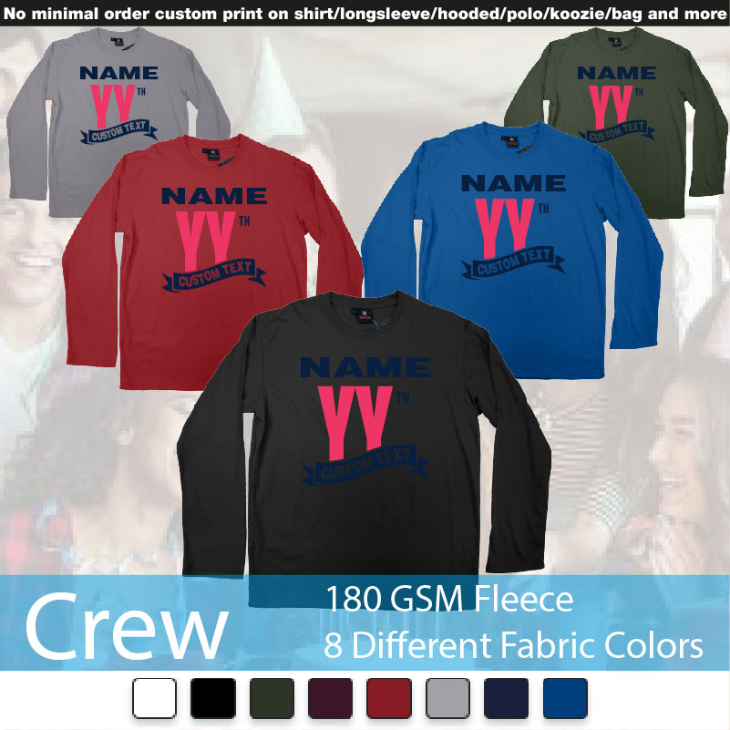 Custom Name Year Th Ribbon Custom Text Birthday Anniversary Crewneck Long Sleeved Sweatshirt Sweatshirt On Demand Printing Bali