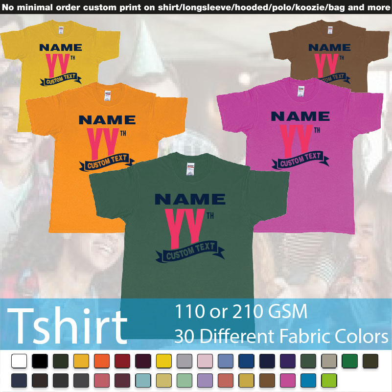 Custom Name Year Th Ribbon Custom Text Birthday Anniversary Roundneck Tshirt Samples On Demand Printing Bali