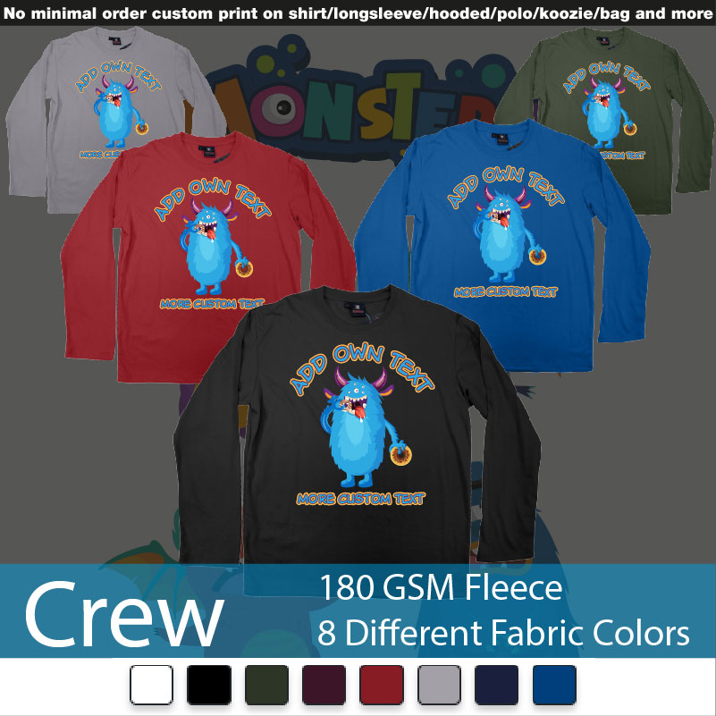 Dojo Monsters Blue Add Your Own Custom Text Crewneck Long Sleeved Sweatshirt Sweatshirt On Demand Printing Bali