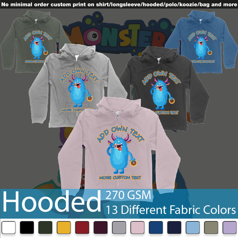 Dojo Monsters Blue Add Your Own Custom Text Hooded Samples On Demand Printing Bali