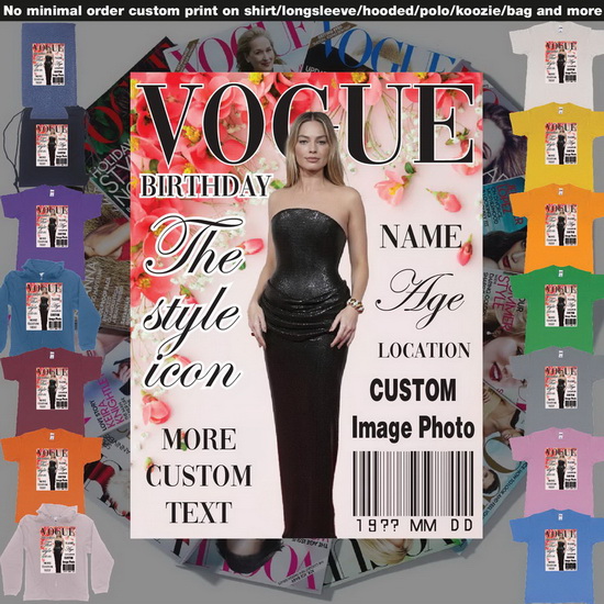 Vogue Custom Image Photo Text Flowers Magazine Cover Transform your special moments into a timeless Vogue magazine cover with our custom design! This unique product allows you to personalize every element, from the background image to the main photo, te