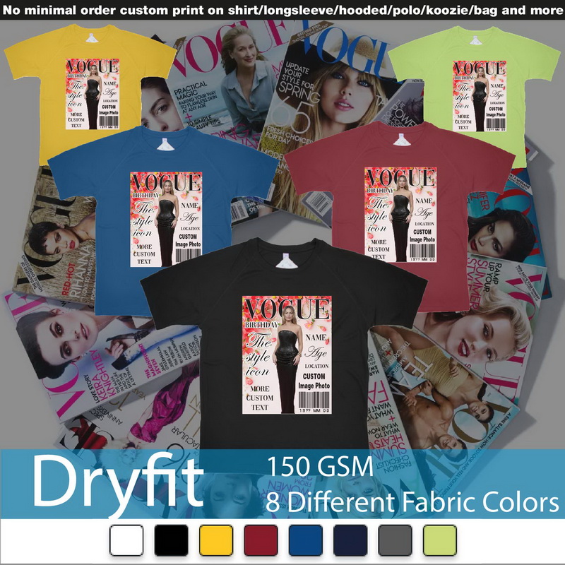 Vogue Custom Image Photo Text Flowers Magazine Cover Dryfit Tshirts Samples On Demand Printing Bali