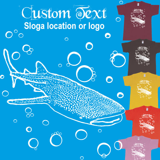 Custom tshirt design Whale Shark Gili Islands Bubbles Custom TeeShirt Design choice your own printing text made in Bali
