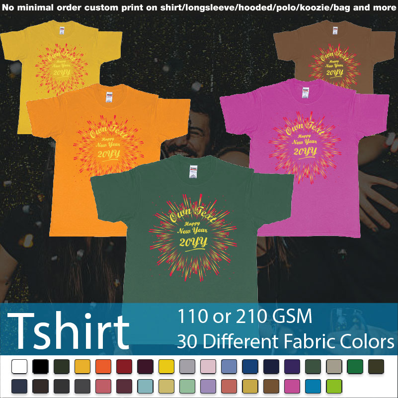 Best Happy New Year Bali Custom Year Text Fireworks Roundneck Tshirt Samples On Demand Printing Bali