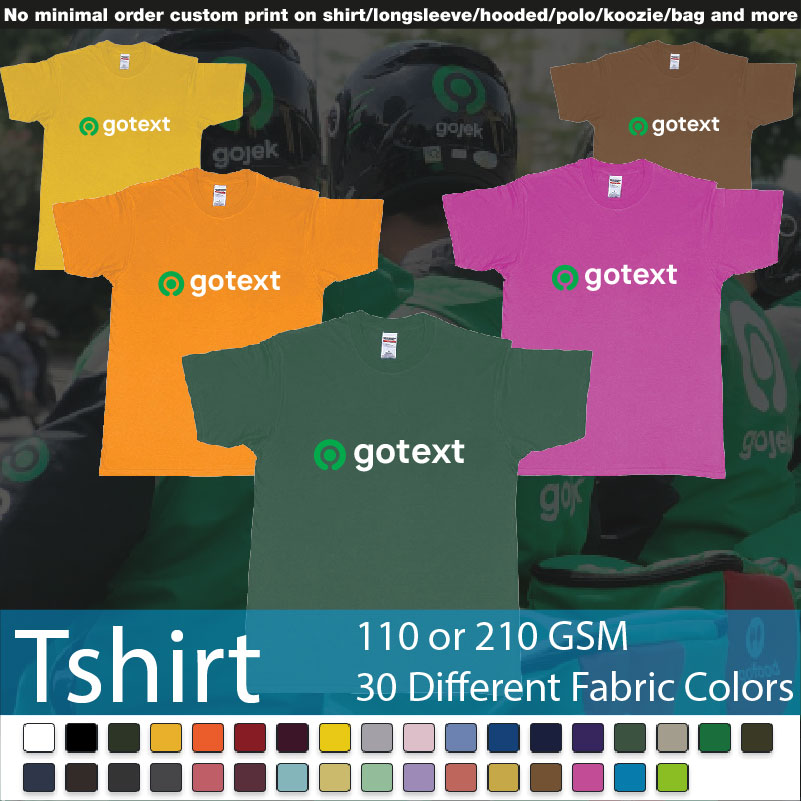 Gojek Logo Go Custom Text Tshirt Printing Bali Roundneck Tshirt Samples On Demand Printing Bali
