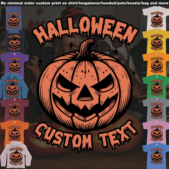 Halloween Pumpkin Scary Custom Own Text Bali Unleash the spooky vibes with this bold Halloween design! At its heart is a menacing, scary-looking pumpkin head, perfect for setting the eerie mood of the season. The word Halloween looms above in ha