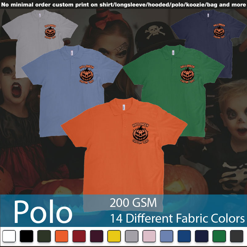 Halloween Pumpkin Scary Custom Own Text Bali Polo Shirts Samples On Demand Printing Bali