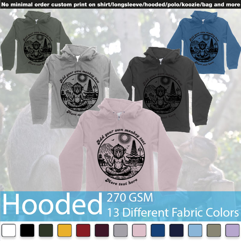 Monkey Yoga Bali Drawing Design Ubud Custom Text Hooded Samples On Demand Printing Bali