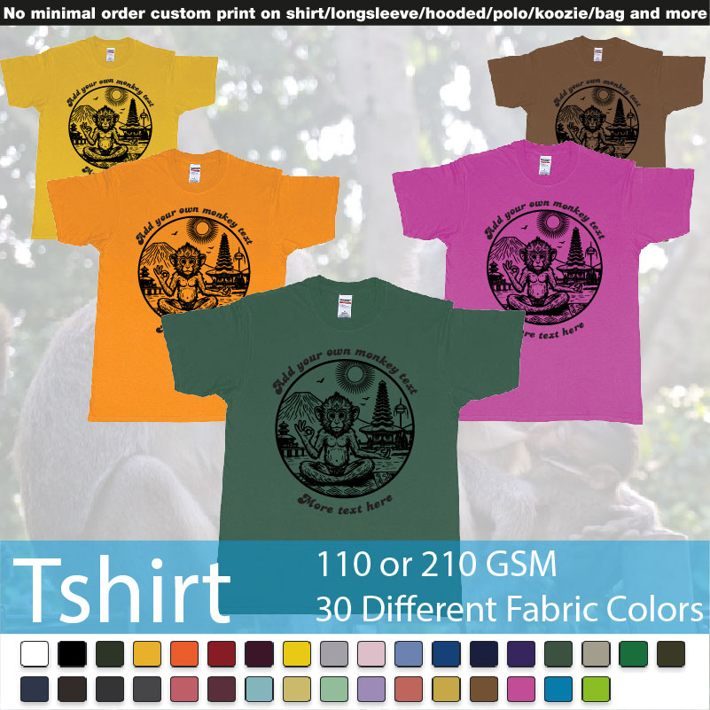 Monkey Yoga Bali Drawing Design Ubud Custom Text Roundneck Tshirt Samples On Demand Printing Bali