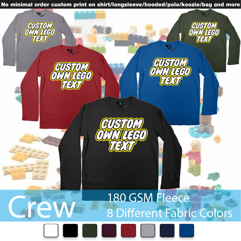 Own Custom Lego Font Text Tshirt Printing Bali Crewneck Long Sleeved Sweatshirt Sweatshirt On Demand Printing Bali