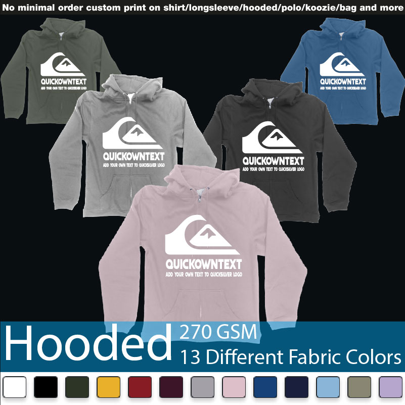 Quiksilver Bali Surf Logo Wave Add Own Text Printing Hooded Samples On Demand Printing Bali